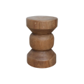 Tabouret en teck massif forme totem finition bois naturel – H45 cm