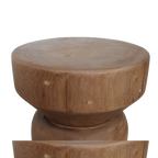 Tabouret en teck massif forme totem finition bois naturel – H45 cm