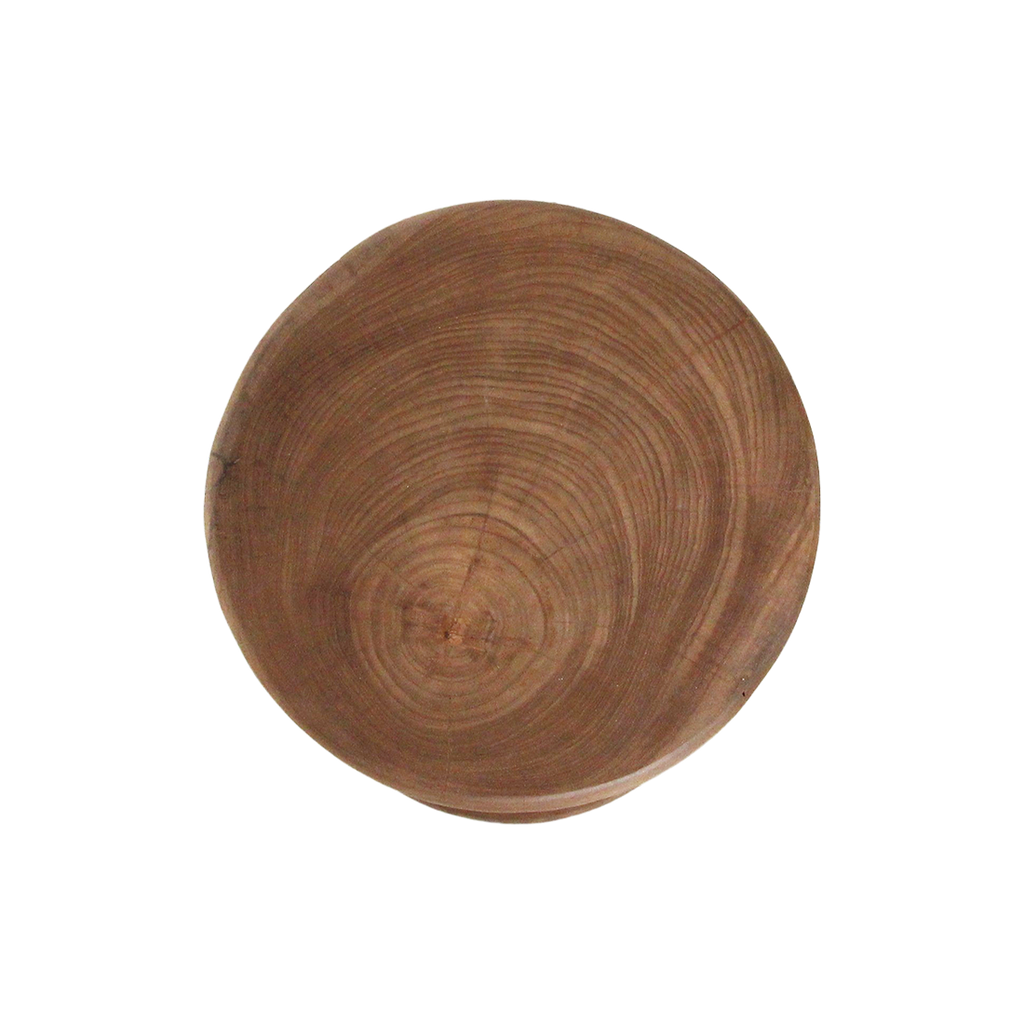 Tabouret en teck massif forme totem finition bois naturel – H45 cm