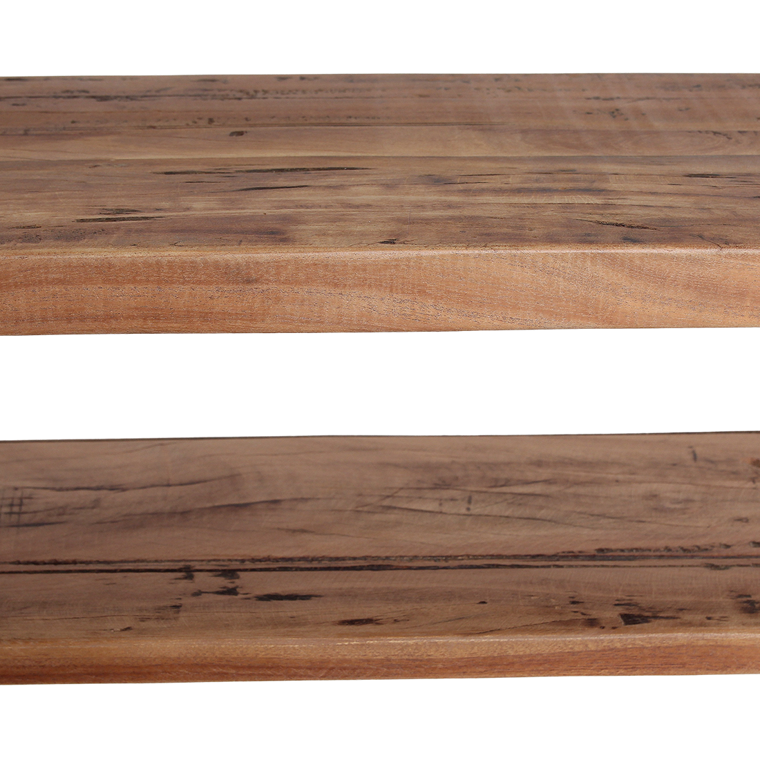Console en bois recyclé clair avec étagère – 140x30 cm