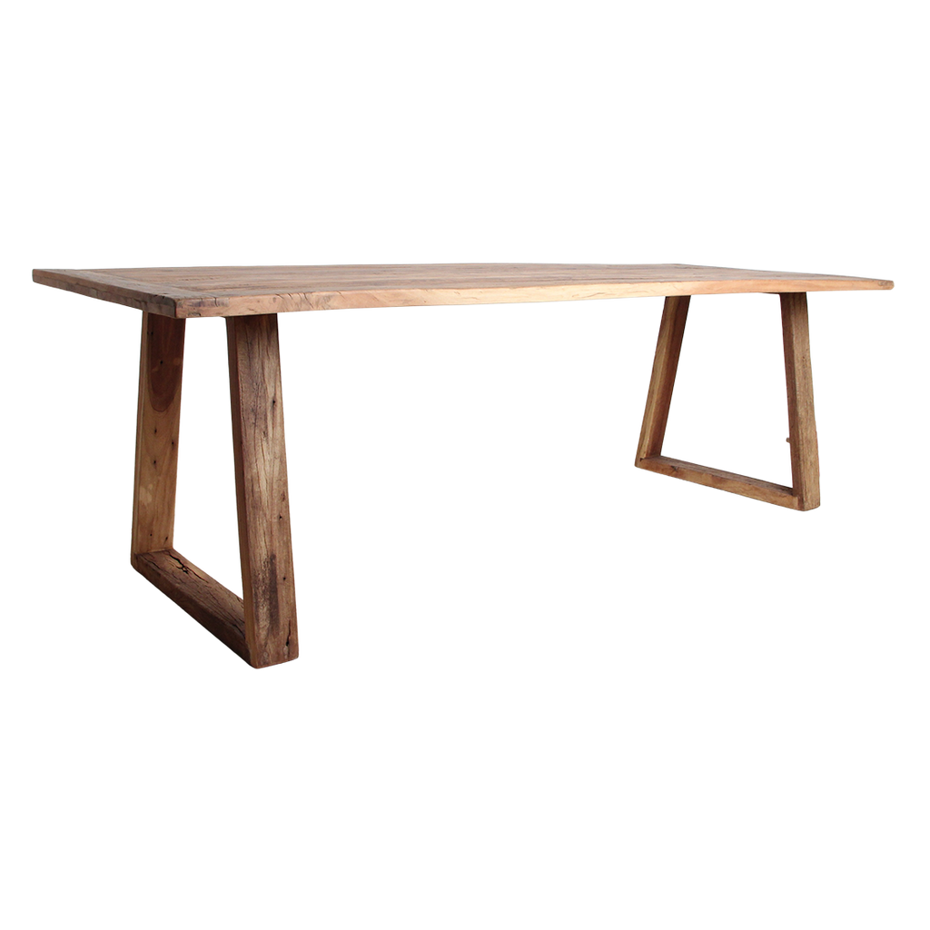 Table à manger en teck recyclé avec pieds trapézoïdaux – 240x90 cm