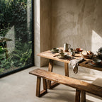 Table à manger en teck recyclé avec pieds trapézoïdaux – 240x90 cm
