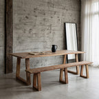 Table à manger en teck recyclé avec pieds trapézoïdaux – 240x90 cm