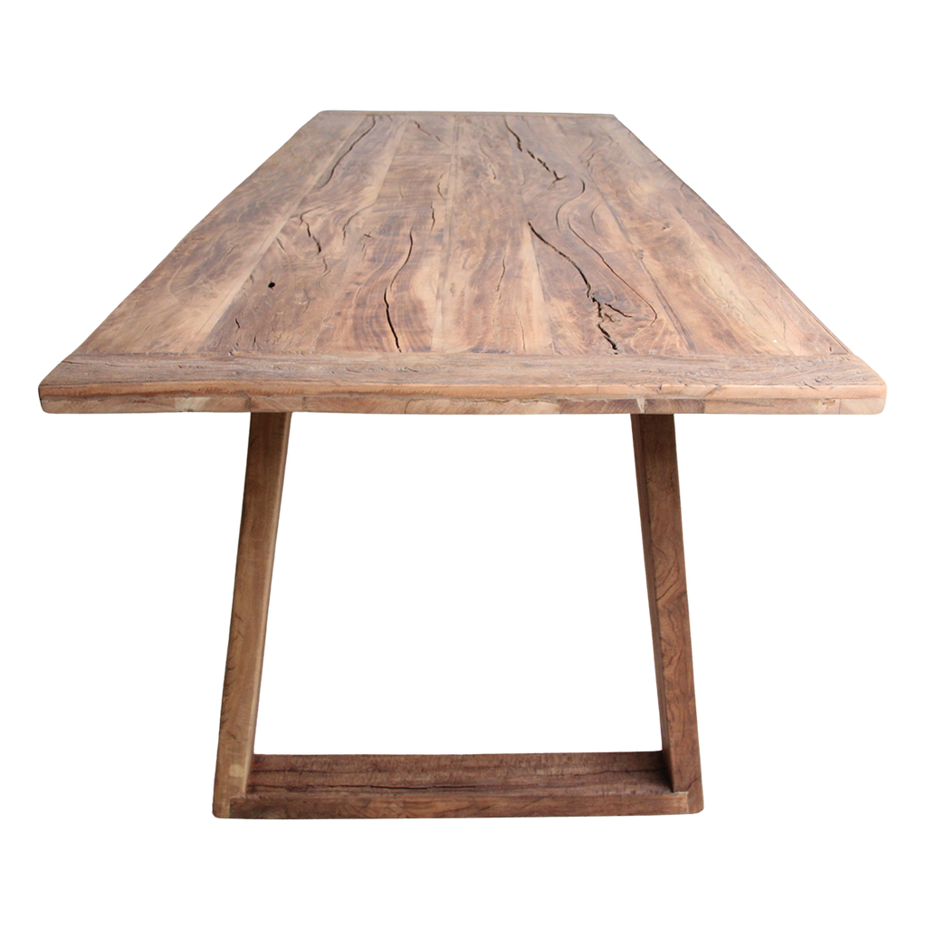 Table à manger en teck recyclé avec pieds trapézoïdaux – 240x90 cm