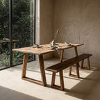 Table à manger en teck recyclé avec pieds trapézoïdaux – 240x90 cm