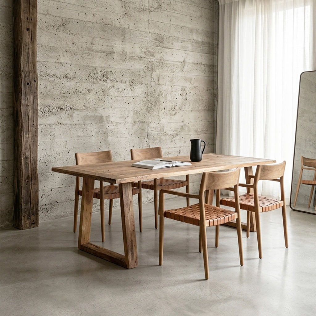 Table à manger en teck recyclé avec pieds trapézoïdaux – 240x90 cm