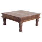 Table basse carrée en bois recyclé brun avec pieds tournés – 33x33 cm
