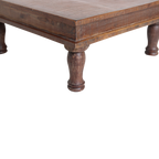Table basse carrée en bois recyclé brun avec pieds tournés – 33x33 cm