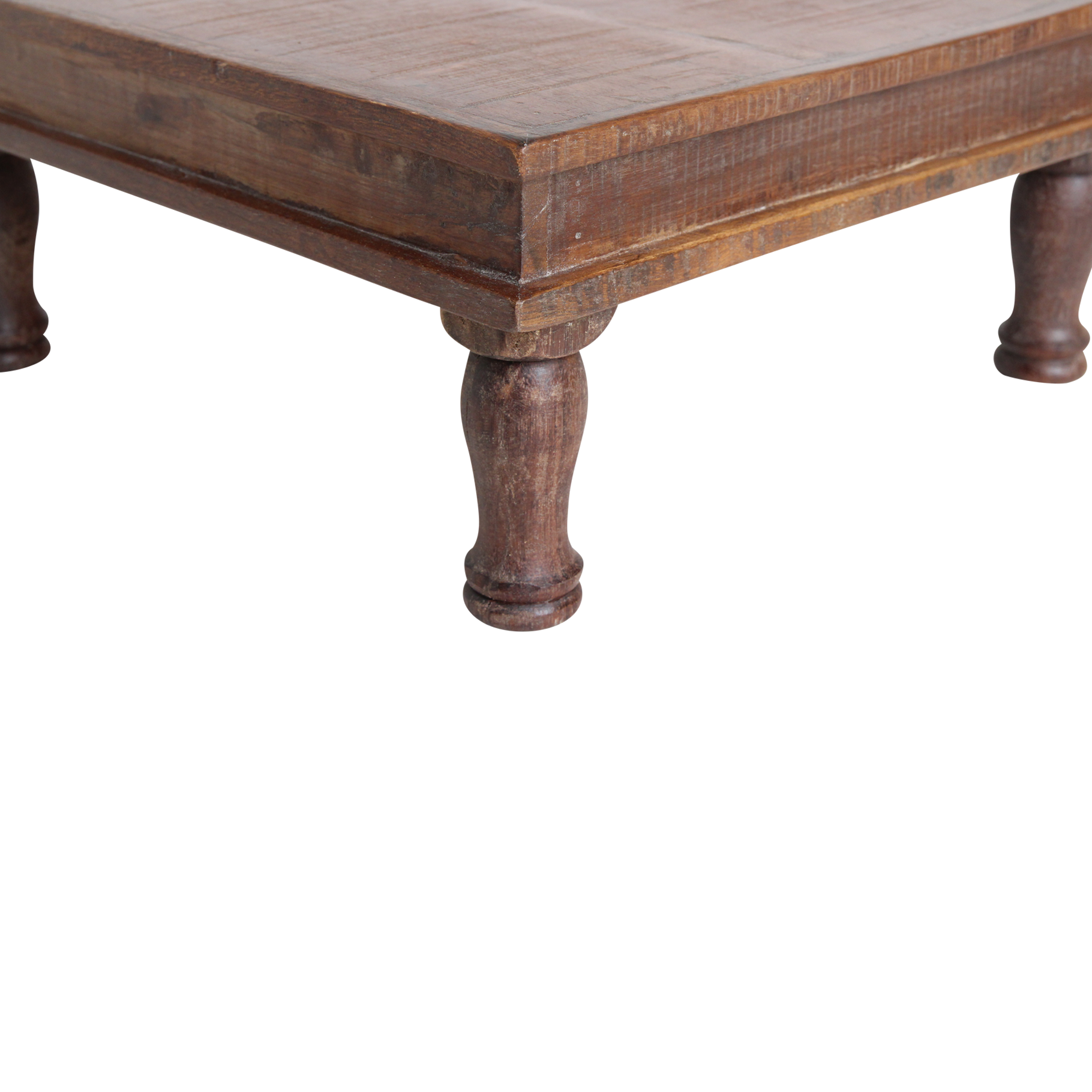 Table basse carrée en bois recyclé brun avec pieds tournés – 33x33 cm