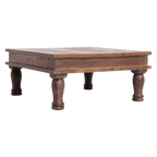 Table basse carrée en bois recyclé brun avec pieds tournés – 33x33 cm