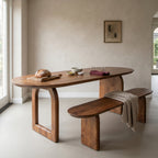 Table à manger en bois de manguier brun plateau arrondi – 240x90 cm