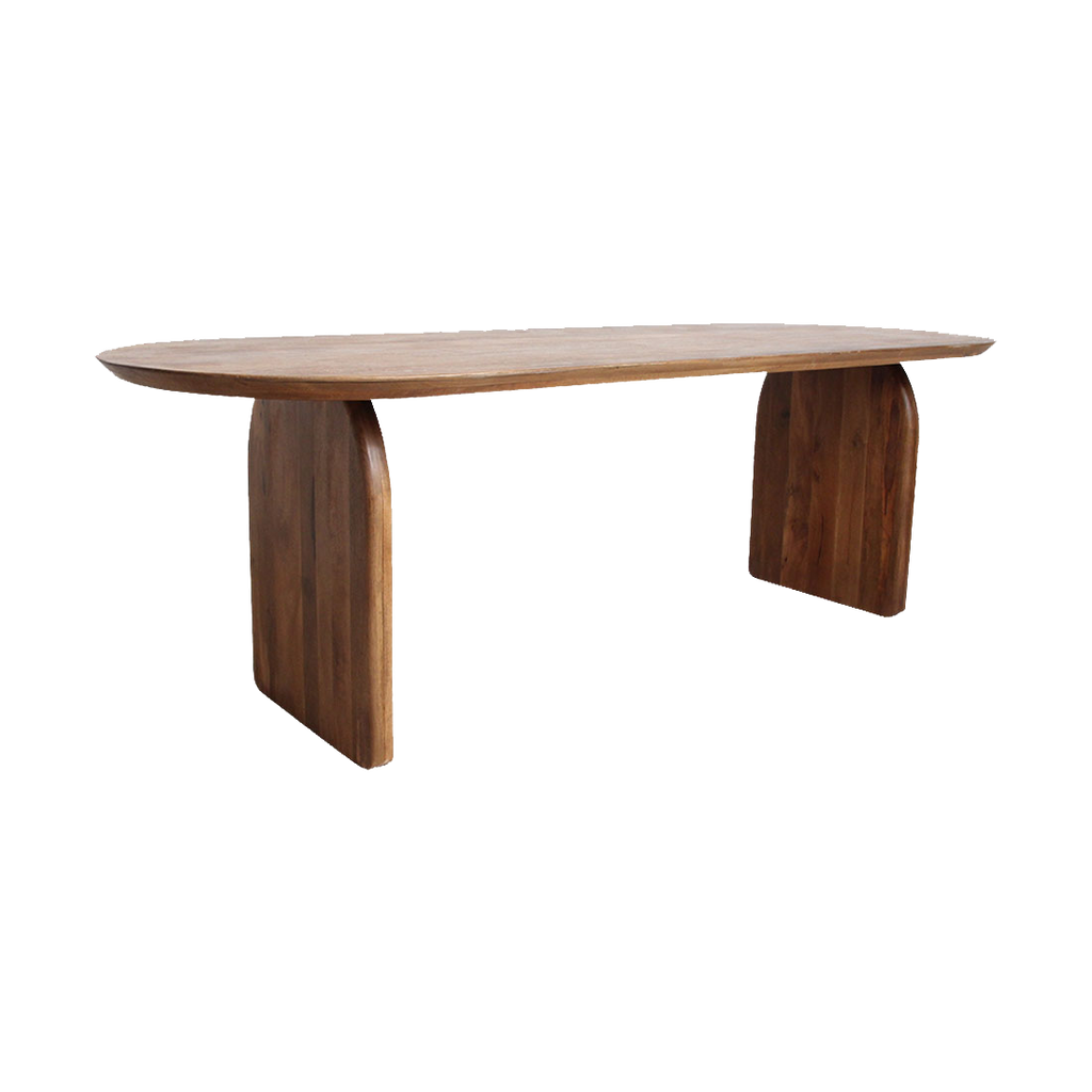 Table à manger ovale en bois de manguier brun piétement plein – 240x90 cm