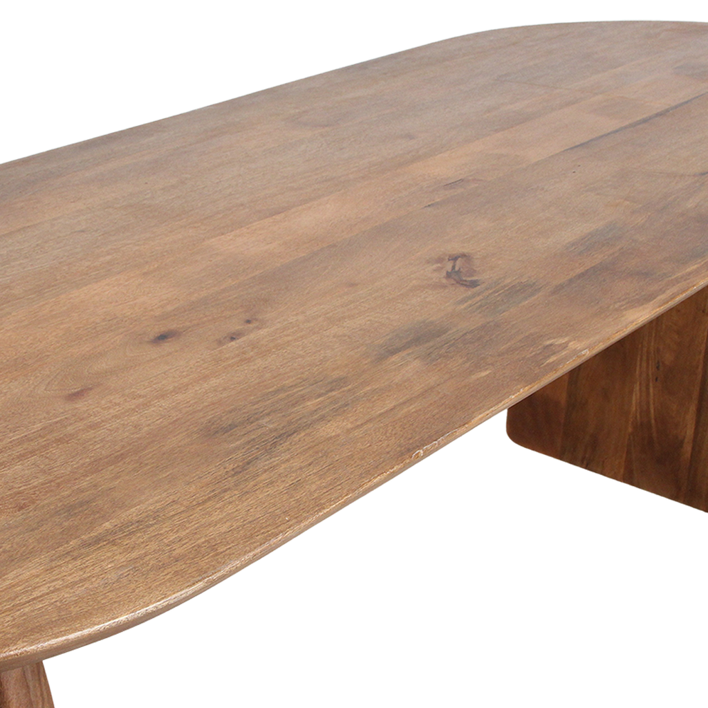 Table à manger ovale en bois de manguier brun piétement plein – 240x90 cm