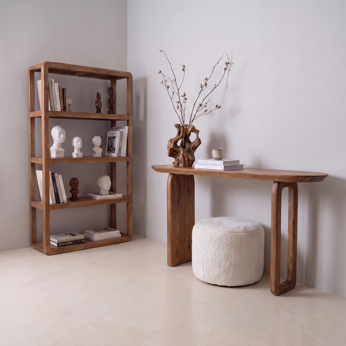 Console murale en bois de manguier brun pieds sculptés – 140x35 cm