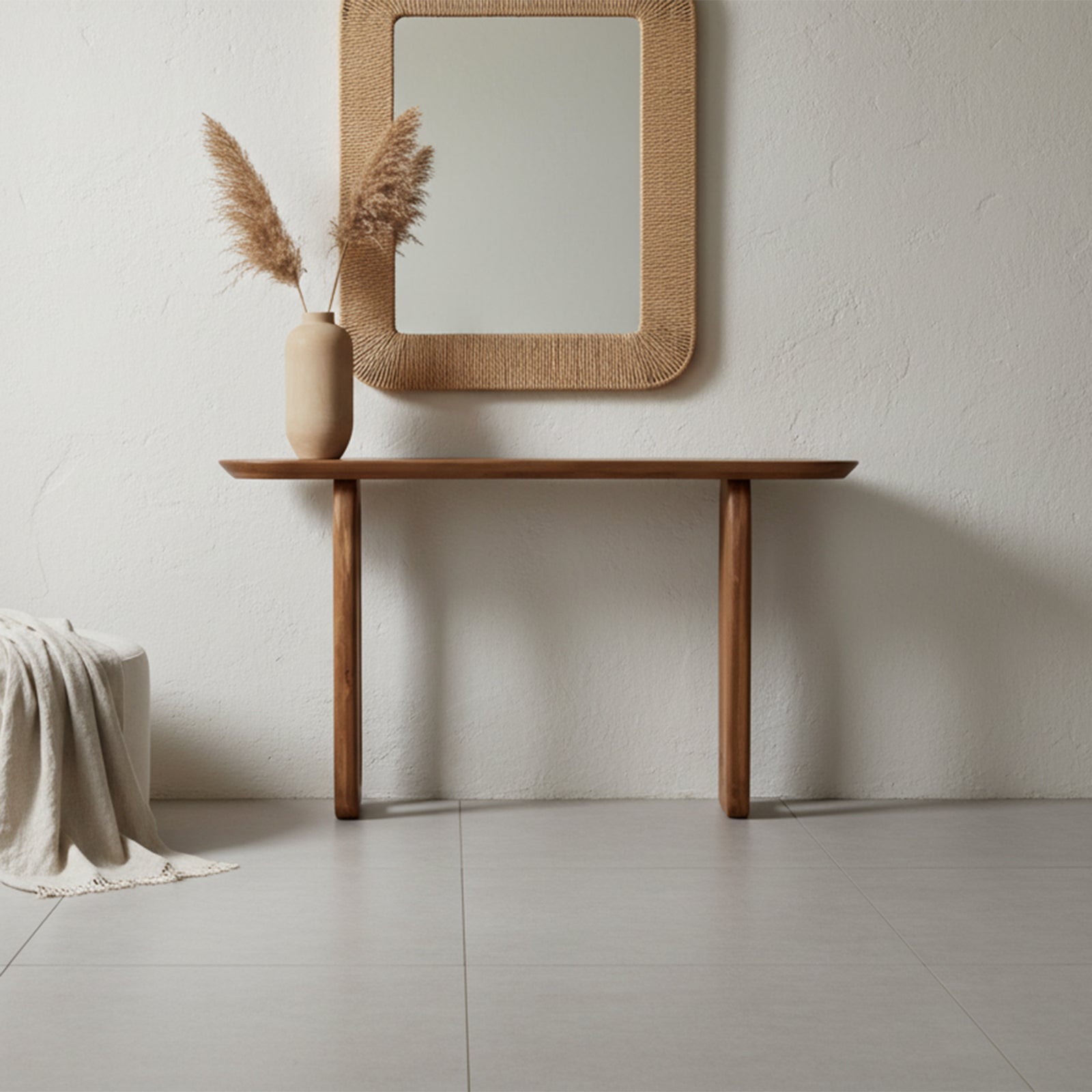 Console murale en bois de manguier brun pieds sculptés – 140x35 cm