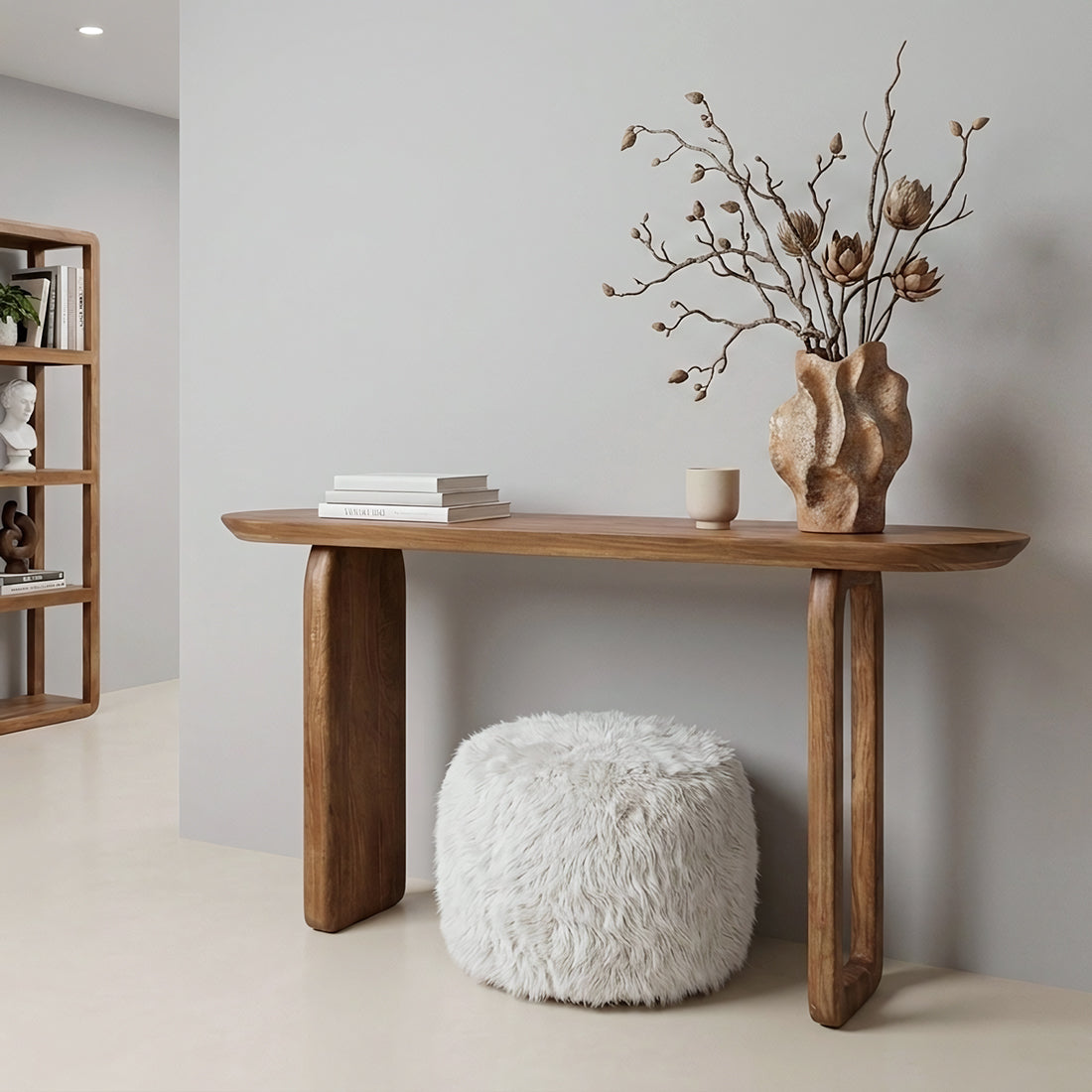 Console murale en bois de manguier brun pieds sculptés – 140x35 cm