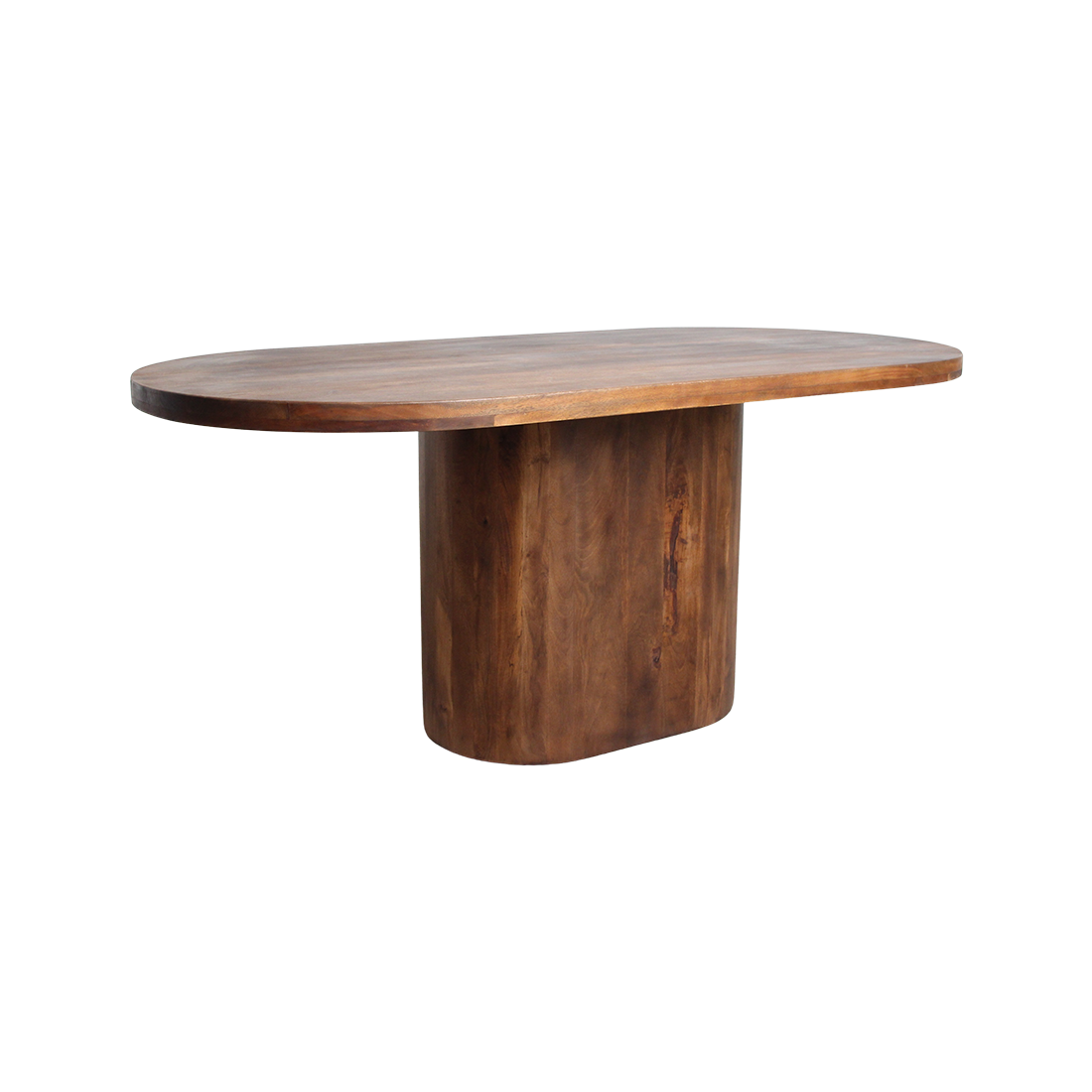 Table à manger ovale en bois de manguier brun pied central – 180x110 cm