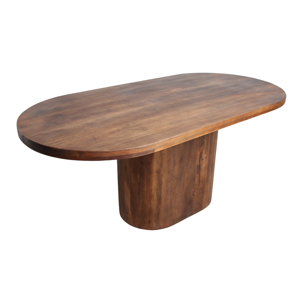 Table à manger ovale en bois de manguier brun pied central – 180x110 cm