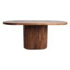 Table à manger ovale en bois de manguier brun pied central – 180x110 cm