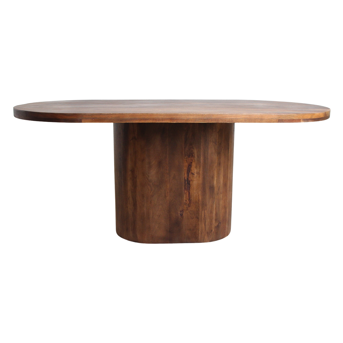 Table à manger ovale en bois de manguier brun pied central – 180x110 cm
