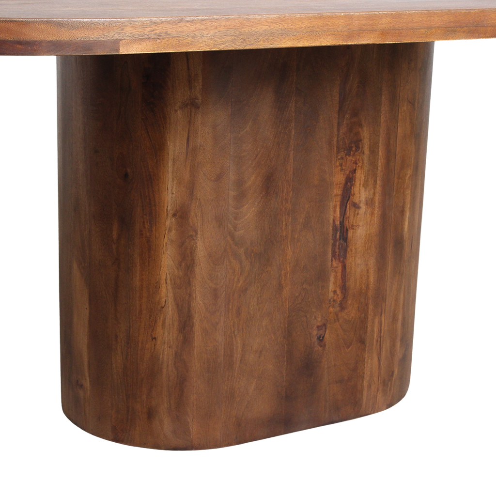 Table à manger ovale en bois de manguier brun pied central – 180x110 cm