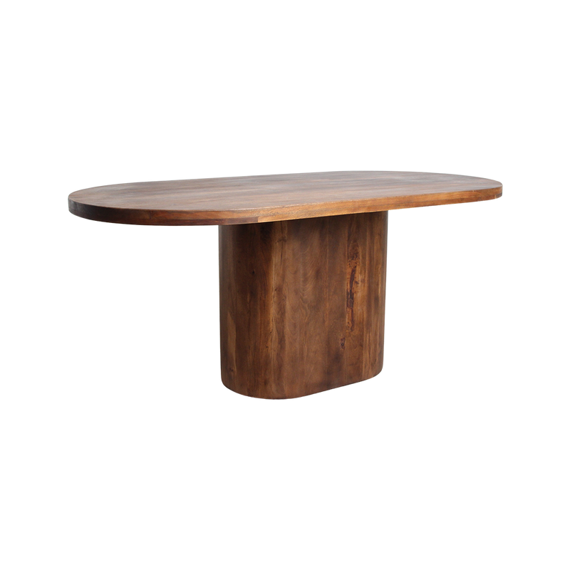 Table à manger ovale en bois de manguier brun avec pied central – 240x110 cm