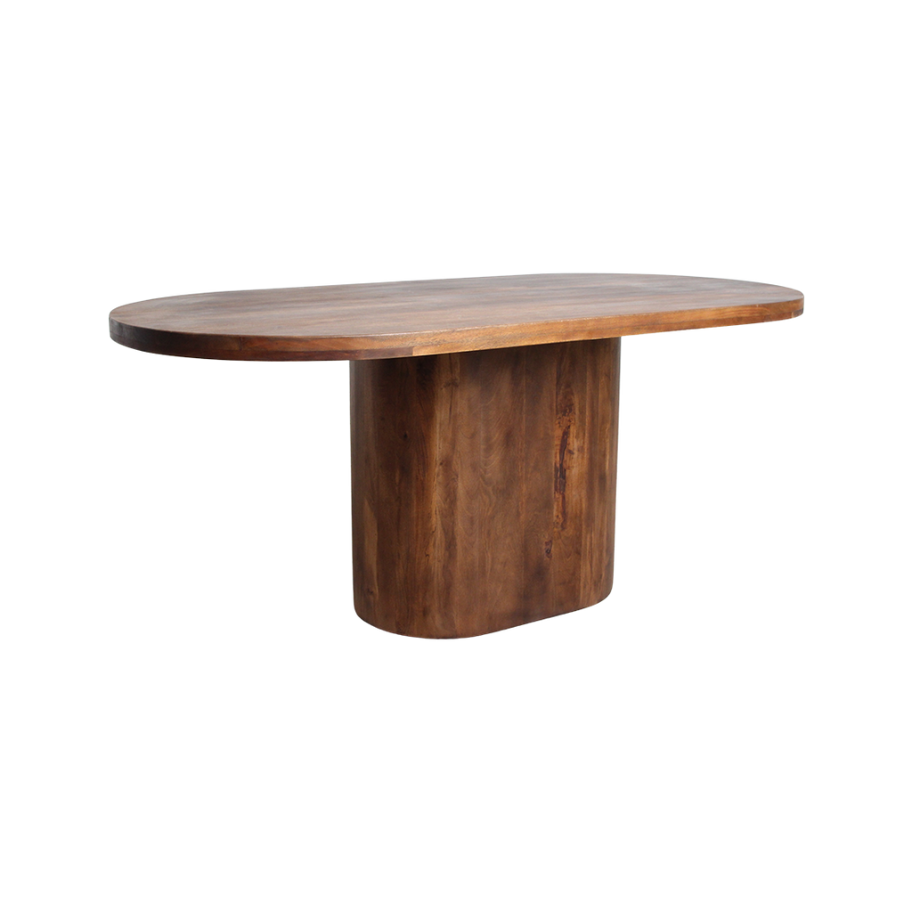 Table à manger ovale en bois de manguier brun avec pied central – 240x110 cm