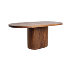 Table à manger ovale en bois de manguier brun avec pied central – 240x110 cm