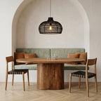 Table à manger ovale en bois de manguier brun avec pied central – 240x110 cm