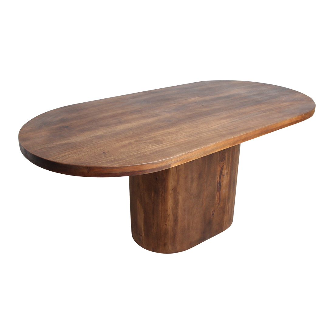 Table à manger ovale en bois de manguier brun avec pied central – 240x110 cm