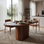 Table à manger ovale en bois de manguier brun avec pied central – 240x110 cm