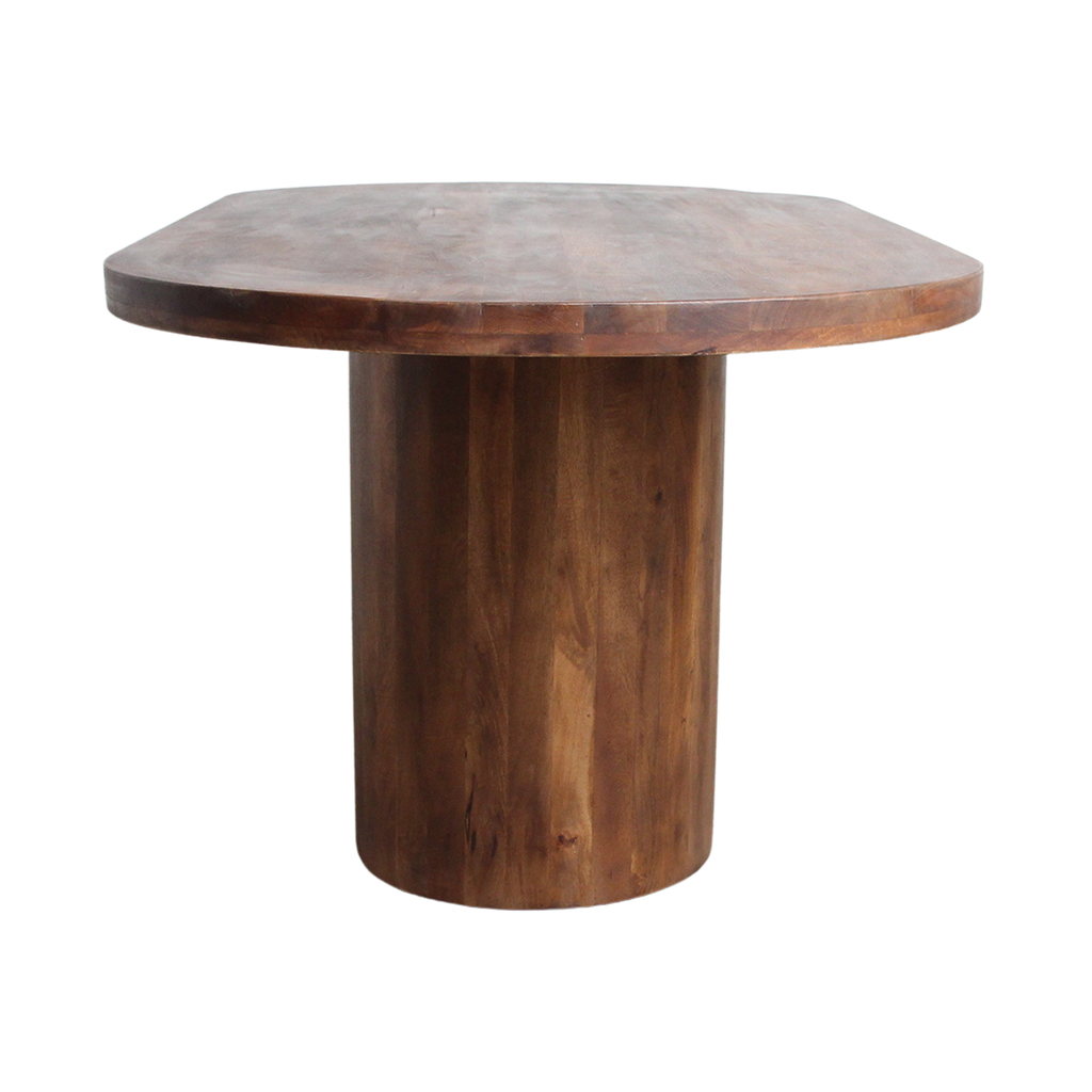 Table à manger ovale en bois de manguier brun avec pied central – 240x110 cm