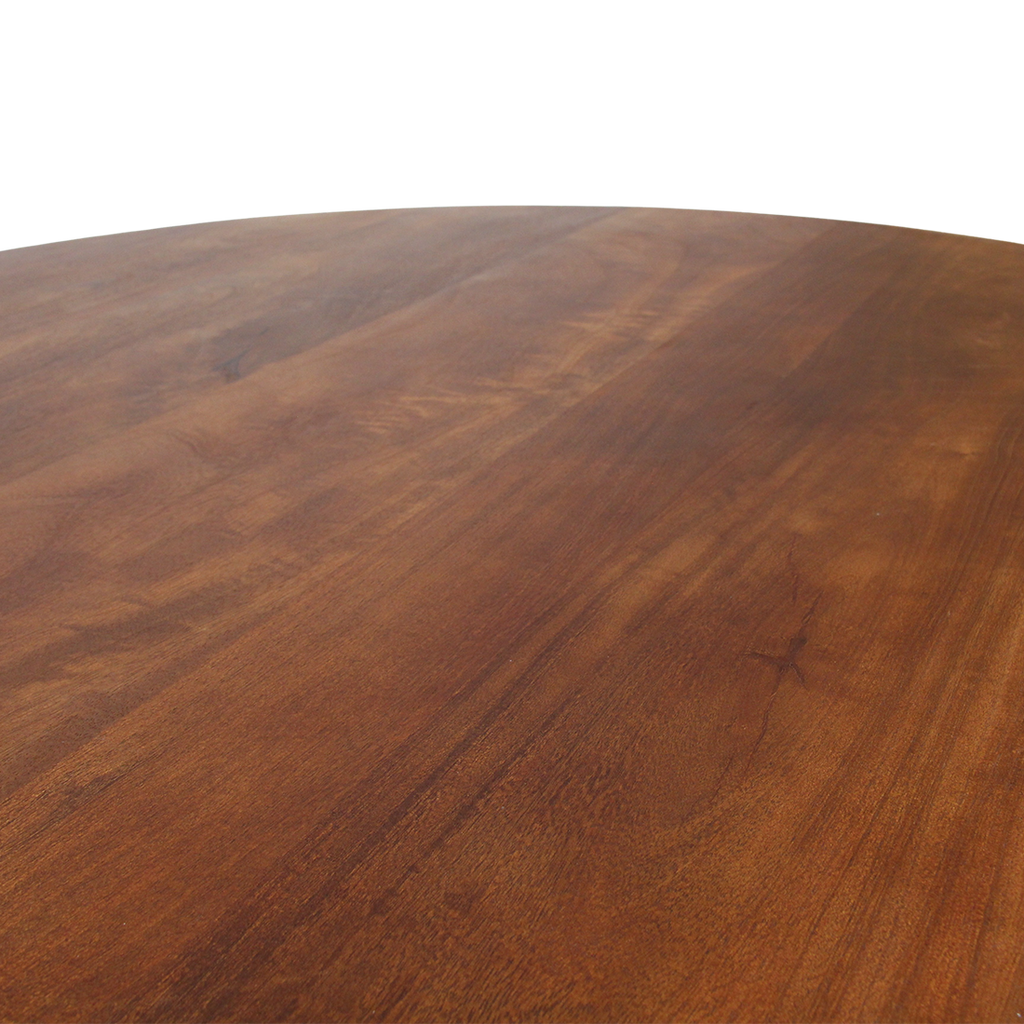Table ronde en bois massif brun pied sculptural croisé – Ø120 cm
