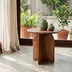 Table d’appoint ronde en manguier brun piètement croisé – Ø50 cm