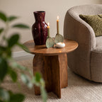 Table d’appoint ronde en manguier brun piètement croisé – Ø50 cm