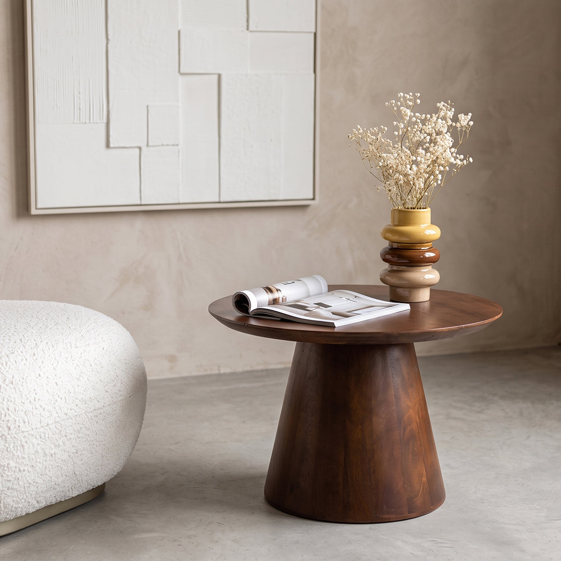 Table d’appoint ronde en bois de manguier brun conique – Ø55 cm