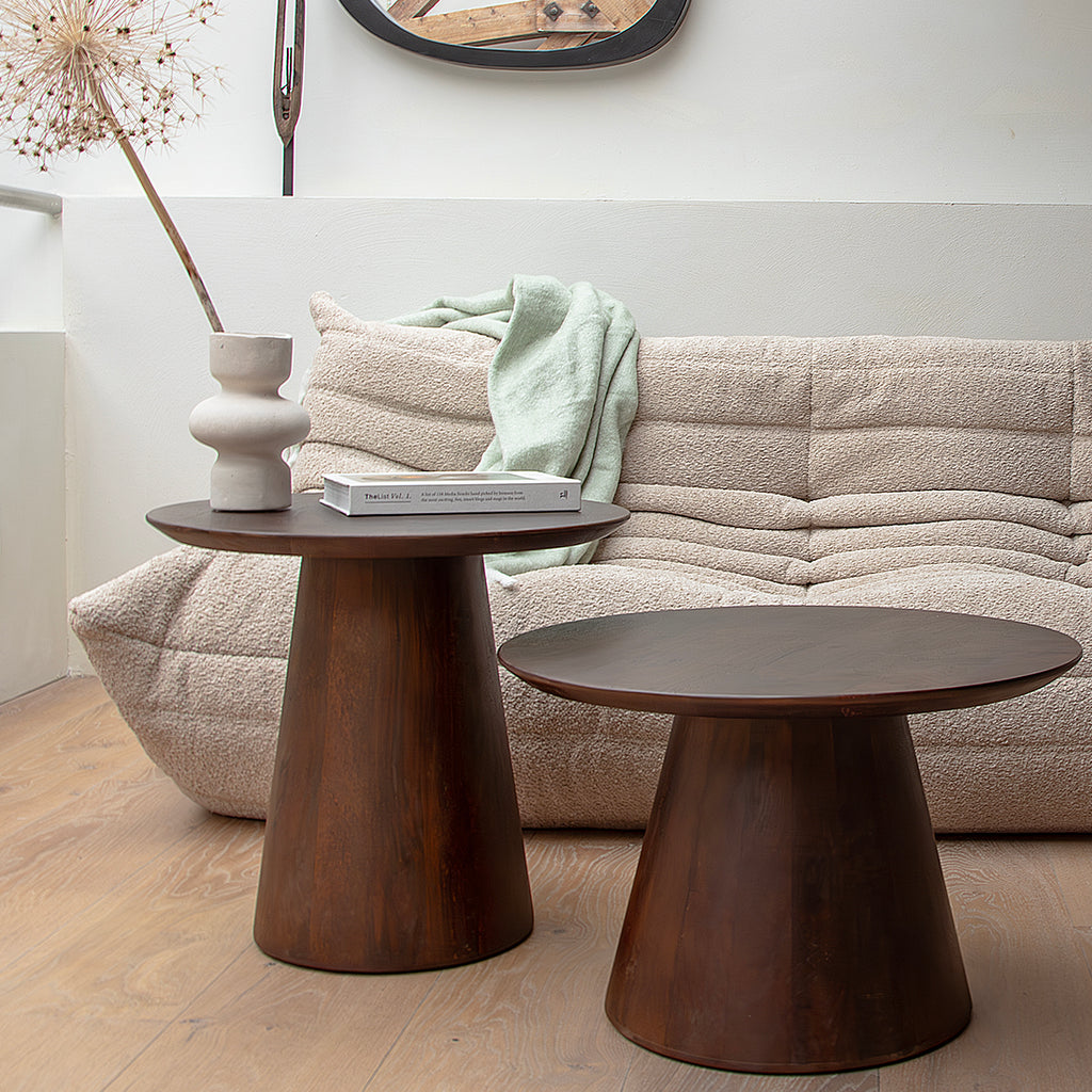 Table d’appoint ronde en bois de manguier brun conique – Ø55 cm