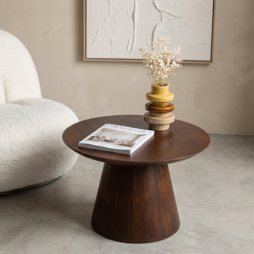 Table d’appoint ronde en bois de manguier brun conique – Ø55 cm