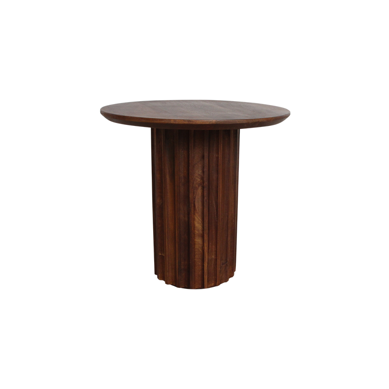 Table d’appoint ronde en bois brun pied colonne cannelé – Ø50 cm