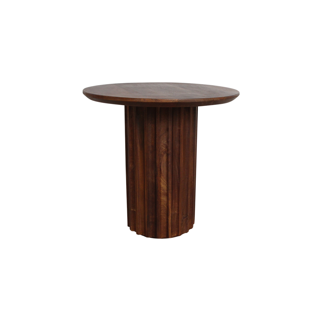 Table d’appoint ronde en bois brun pied colonne cannelé – Ø50 cm