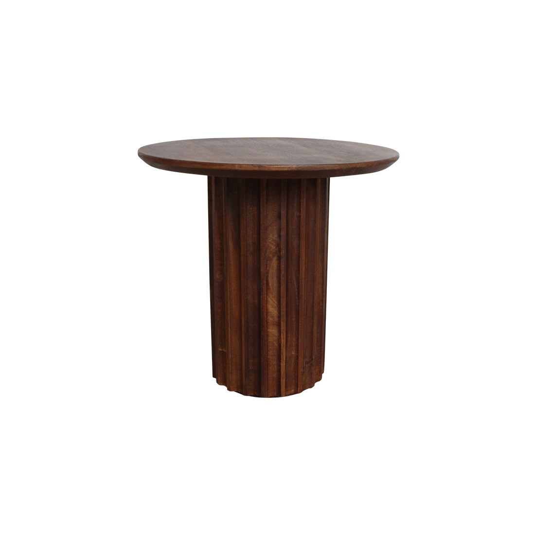 Table d’appoint ronde en bois brun pied colonne cannelé – Ø50 cm