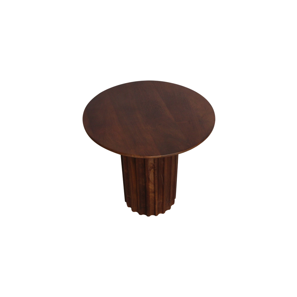 Table d’appoint ronde en bois brun pied colonne cannelé – Ø50 cm