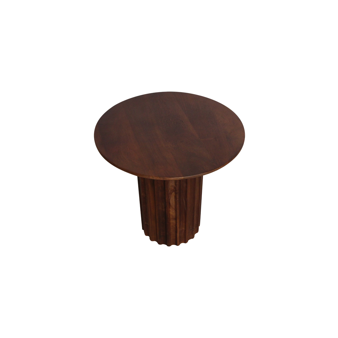 Table d’appoint ronde en bois brun pied colonne cannelé – Ø50 cm