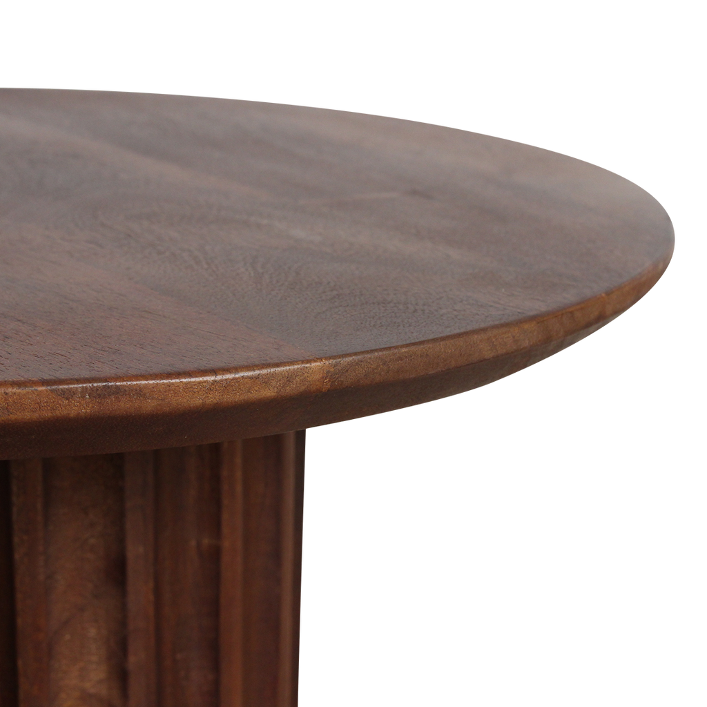 Table d’appoint ronde en bois brun pied colonne cannelé – Ø50 cm