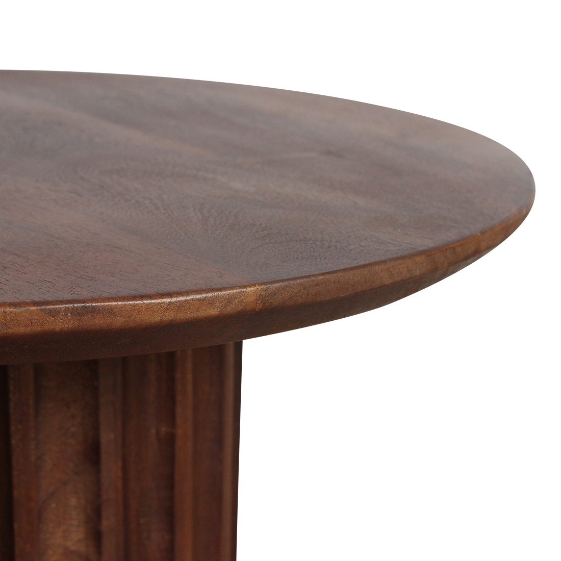 Table d’appoint ronde en bois brun pied colonne cannelé – Ø50 cm