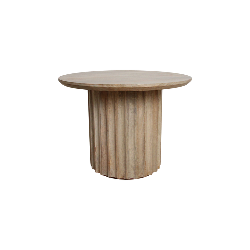 Table d’appoint ronde en bois de manguier clair sculpté – Ø55 cm