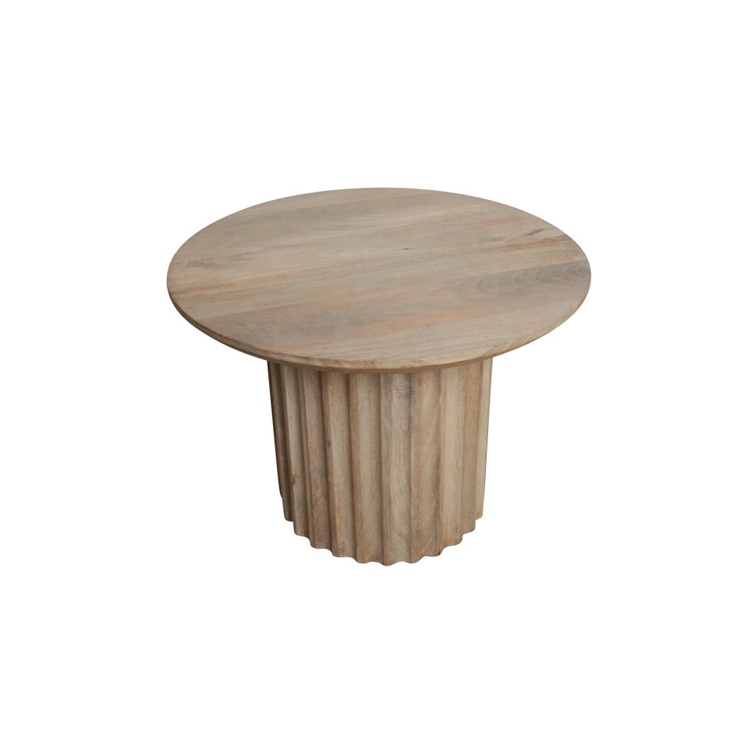 Table d’appoint ronde en bois de manguier clair sculpté – Ø55 cm
