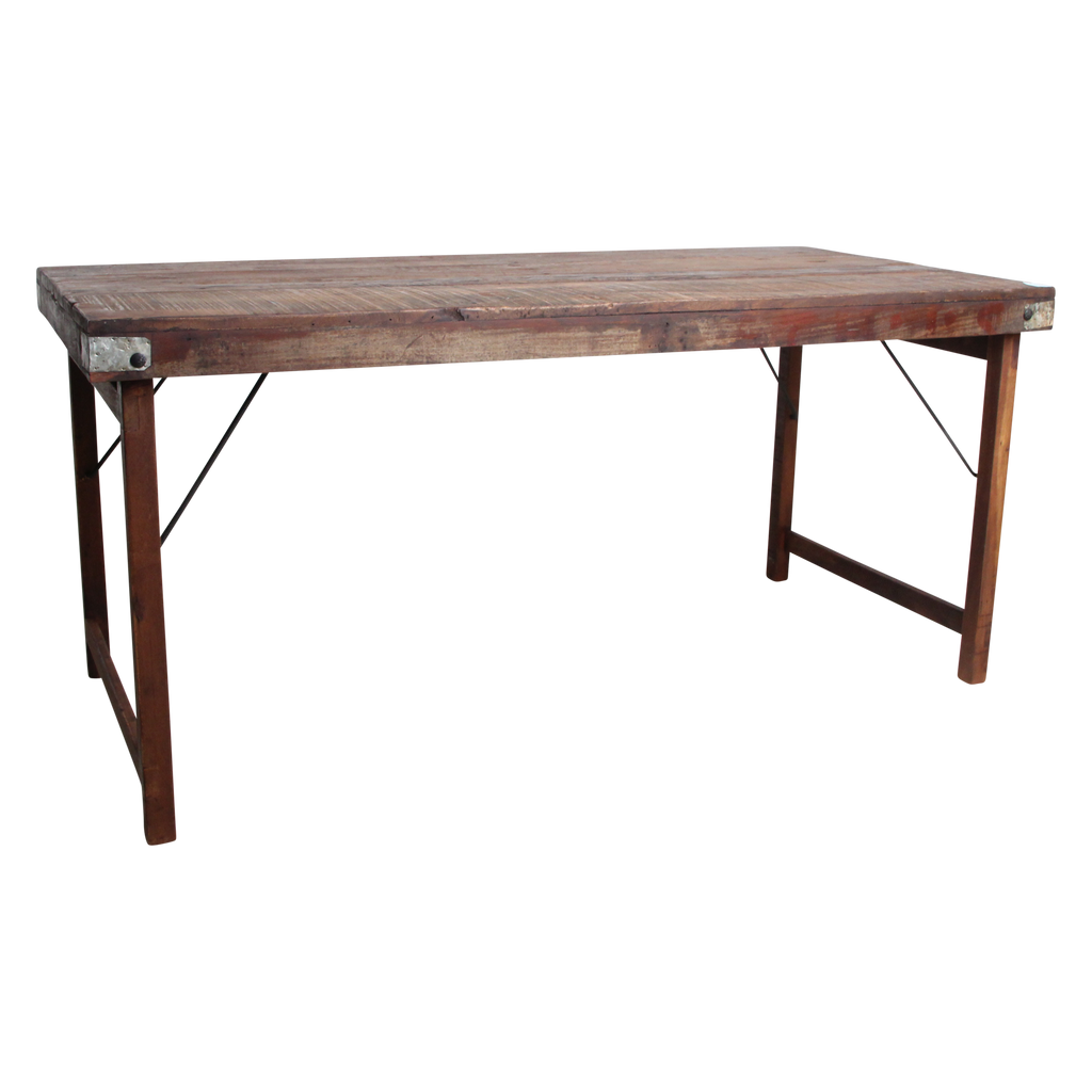 Table à manger en bois recyclé brun et métal vintage – 165x75 cm