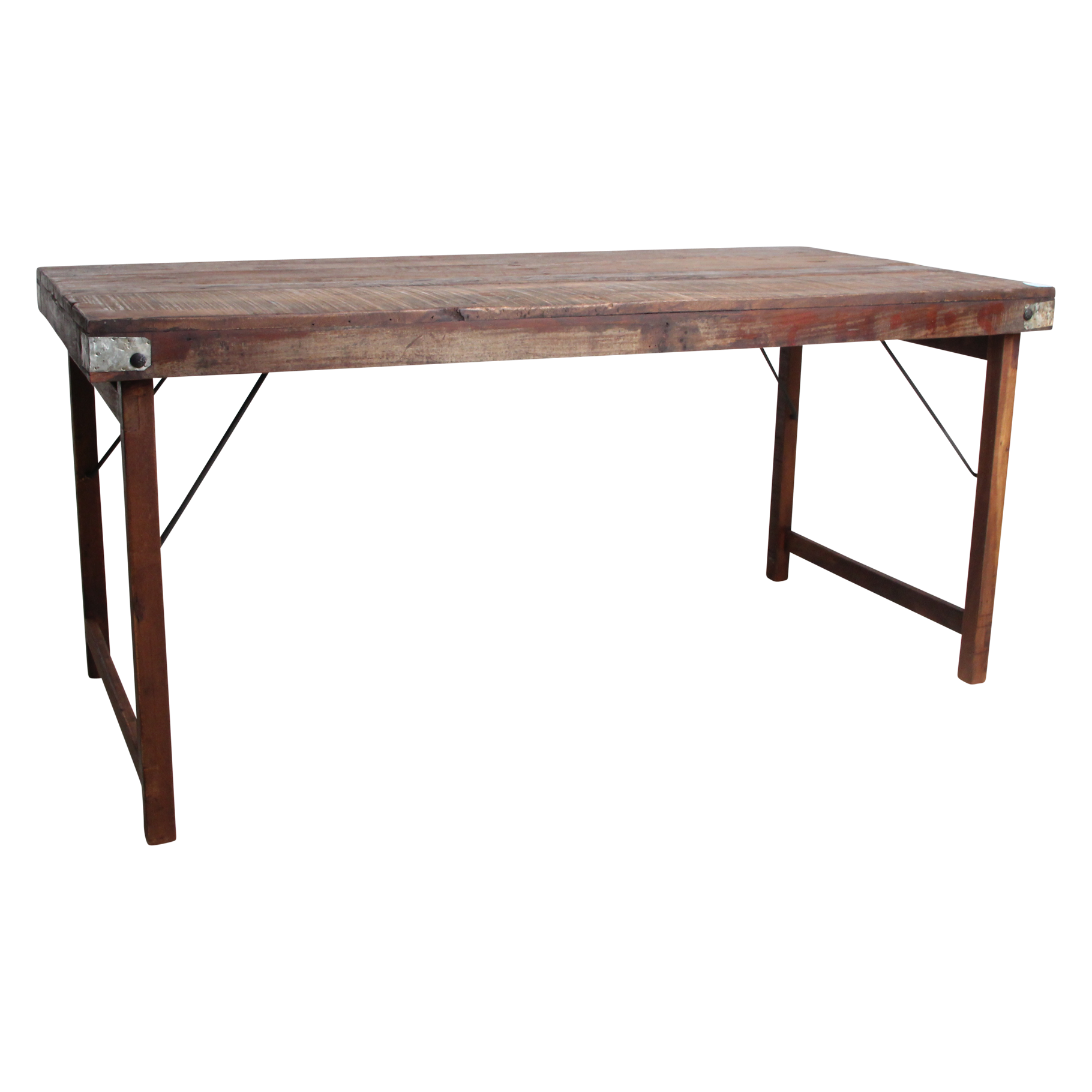 Table à manger en bois recyclé brun et métal vintage – 165x75 cm