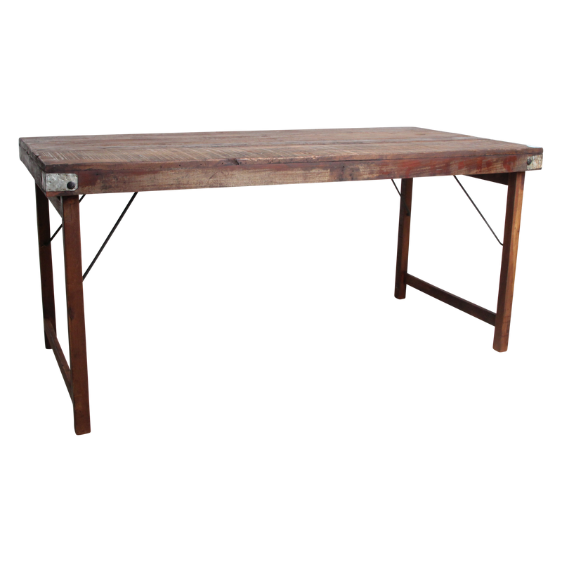 Table à manger en bois recyclé brun et métal vintage – 165x75 cm
